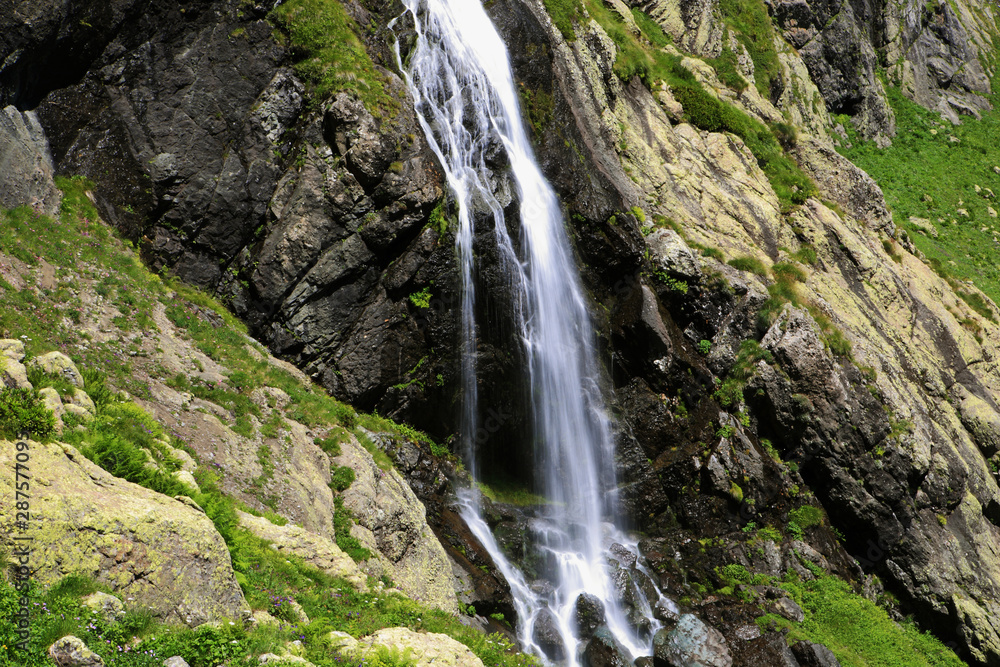 Waterfall near Lake Okhodje (2543 m). The Caucasus