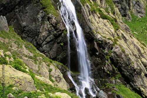 Waterfall near Lake Okhodje (2543 m). The Caucasus