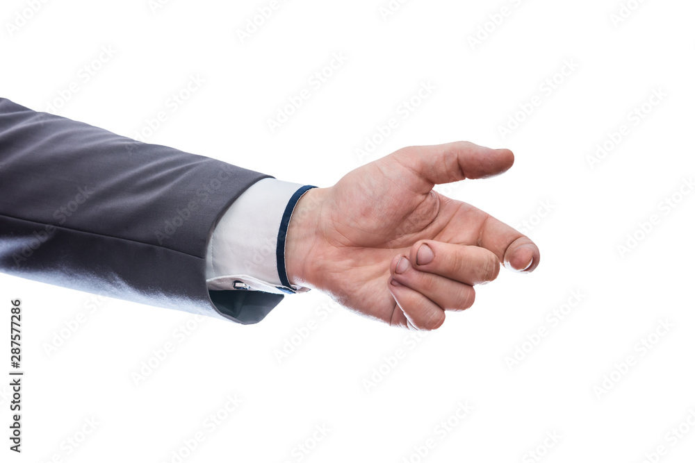 Male hand gesturing isolated on white close up Male hand gesturing isolated on white close up
