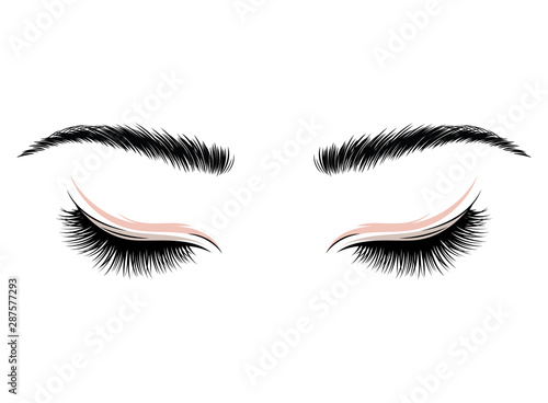 Logo eyelashes. The eyes of the girl with makeup. Vector illustration of eyebrows and eyelashes. Figure for a beauty salon.