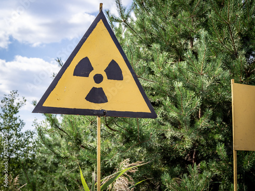Ionizing radiation sign in Pripyat, Chernobyl Exclusion Zone, Ukraine