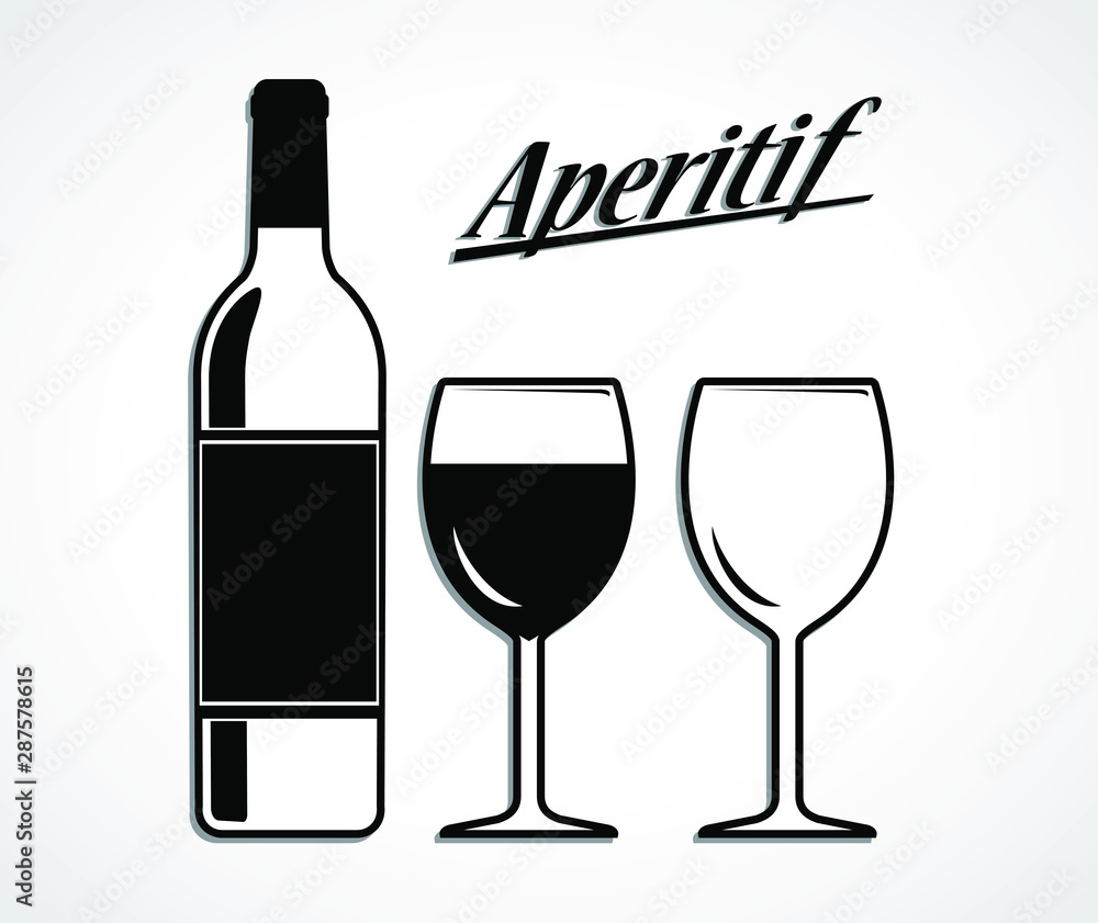 vine bottle and glass aperitif symbol