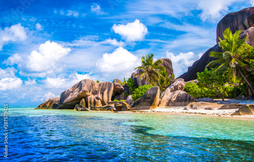 The famous beach, Source d'Argent at La Digue Island, Seychelles