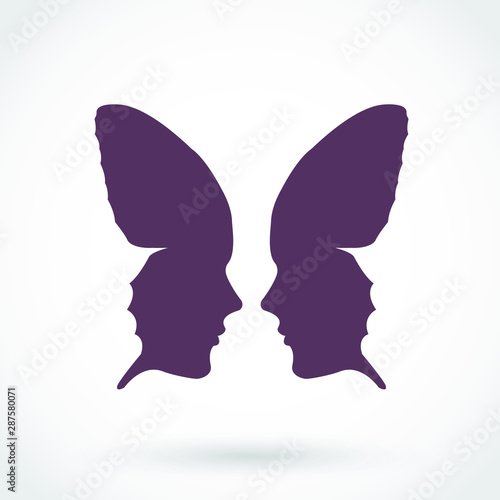 silhouette woman face butterfly wings abstract symbol