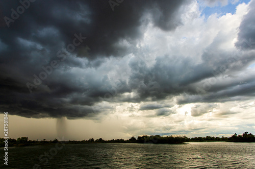 thunder storm sky Rain clouds .