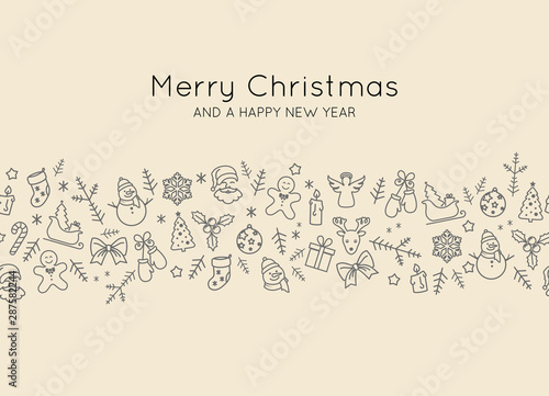 Beautiful Christmas card decoration made of thin line style icons vector