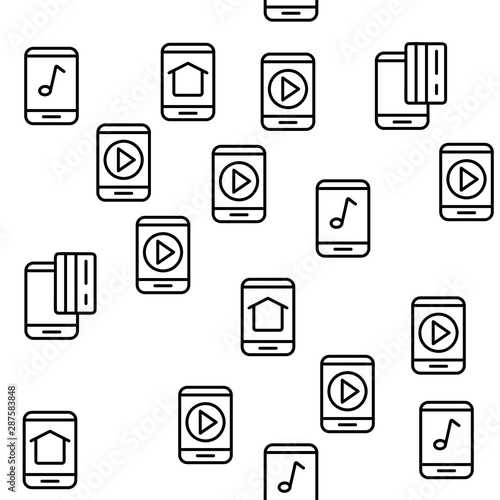 Smartphone App Function Vector Seamless Pattern Thin Line Illustration