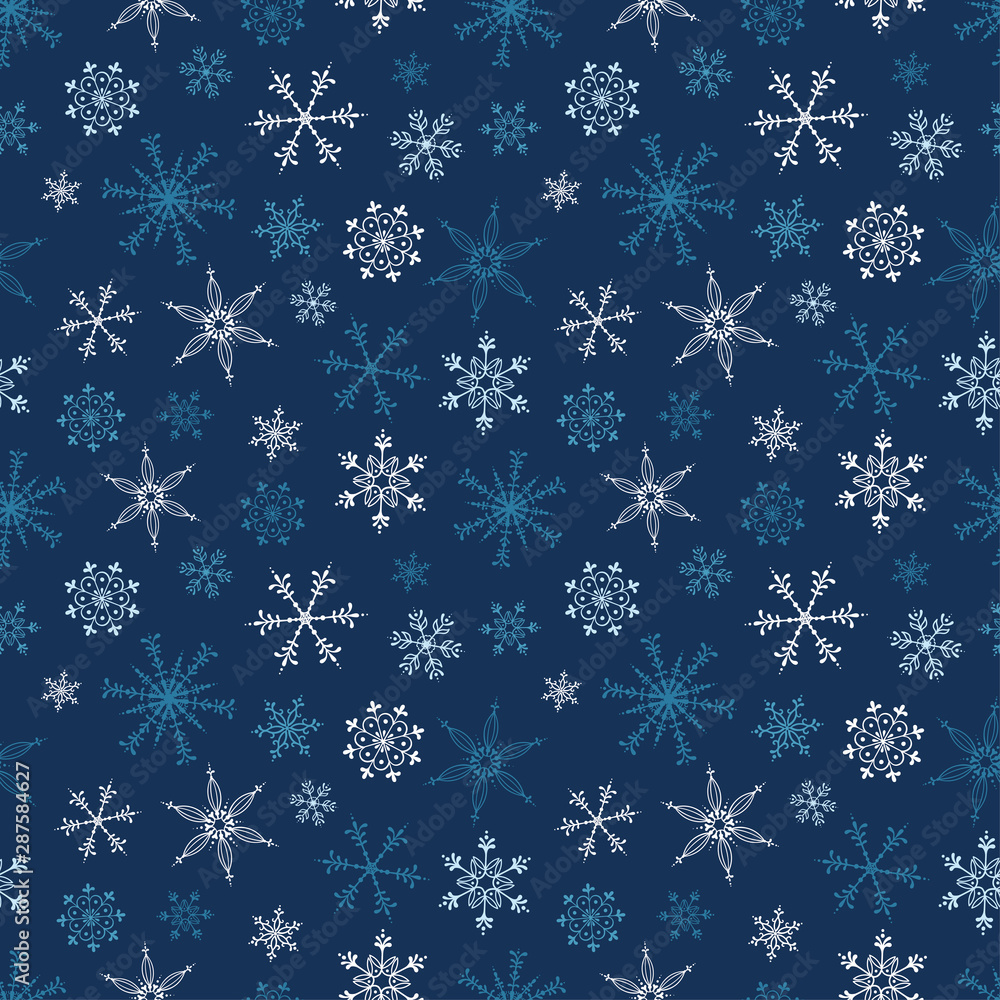 Fun hand drawn snowflakes seamless pattern - beautiful seasonal christmas background, great for banners, wallpapers, invitations, cards, wrapping paper - vector surface design Fun hand drawn snowflakes seamless pattern - beautiful seasonal christmas background, great for banners, wallpapers, invitations, cards, wrapping paper - vector surface design