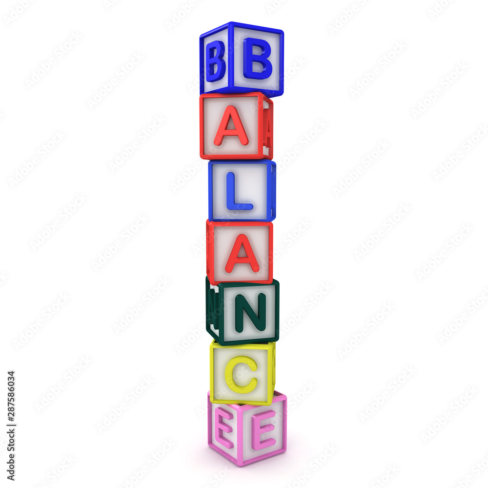 3D Rendering of colorful letter blocks spelling Balance 3D Rendering of colorful letter blocks spelling Balance