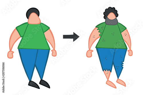 Vector illustration man being homeless. Hand drawn.