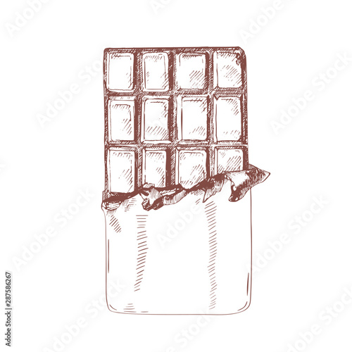 Unwrapped chocolate bar hand drawn vector illustration