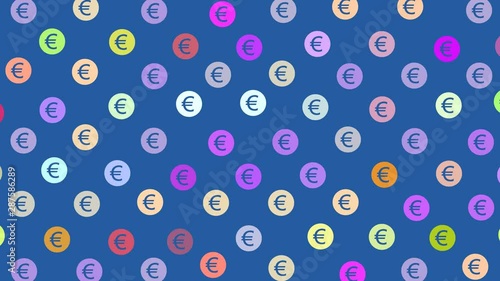 Finance wallpaper with colorful european currency euro sign in an animated geometric pattern on a blue background - loop with alpha channel