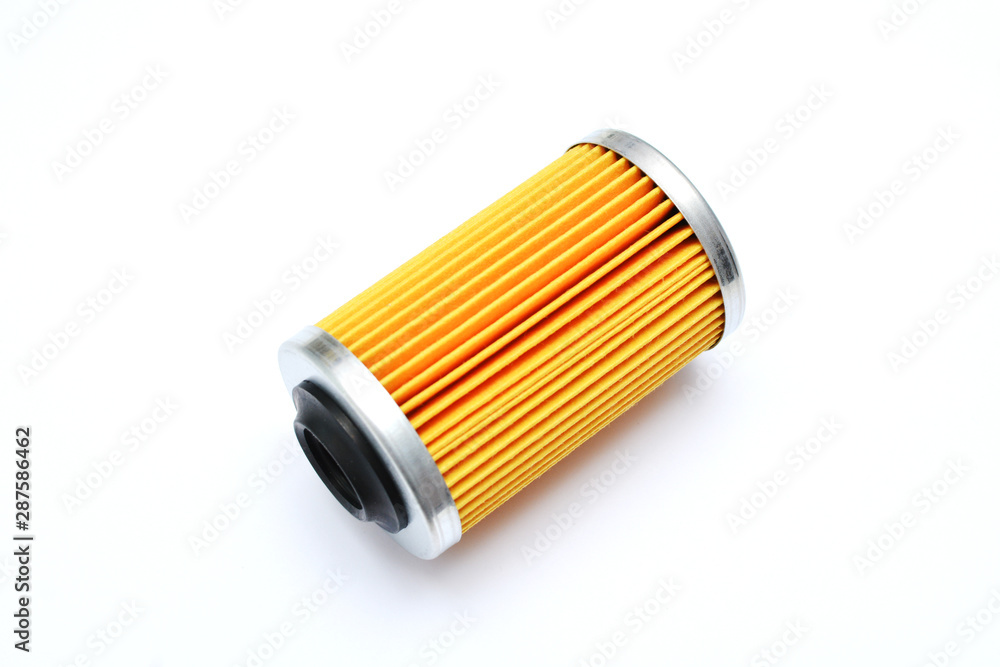 Replacement filter cartridge for cleaning oil of the car. Consumable. Engine oil filter isolated on white background. - obrazy, fototapety, plakaty 