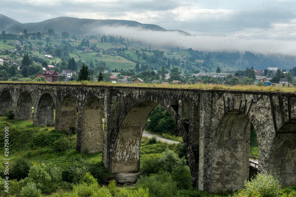 Old viaduct in the village of Vorokhta. Ukraine, Carpathians.