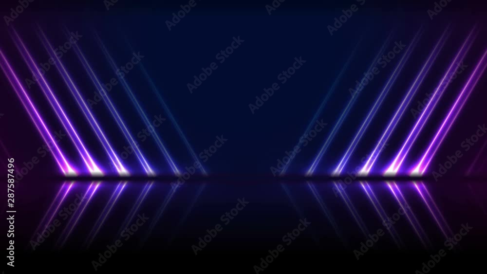 Blue and ultraviolet neon laser lines with reflection. Abstract ...