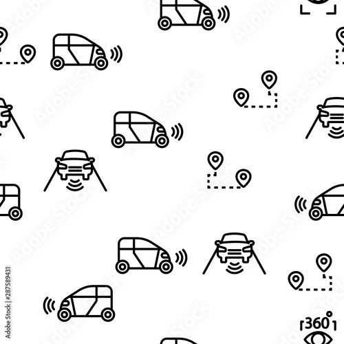 Smart Car Vector Seamless Pattern Thin Line Illustration