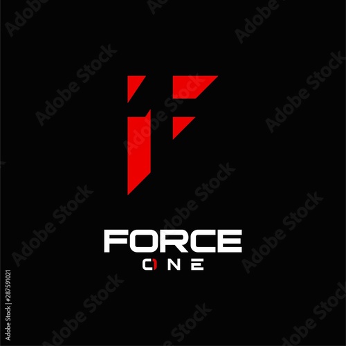 letter F and 1 for force one negative space logo design 
