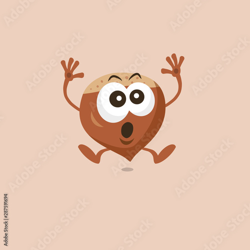 Illustration of cute hazelnut scared mascot isolated on light background. Flat design style for your mascot branding.