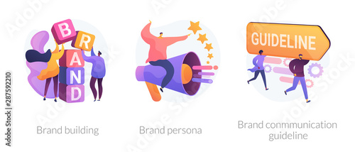 Corporate identity, company personality development. Reputation management. Brand building, brand persona, brand communication guideline metaphors. Vector isolated concept metaphor illustrations