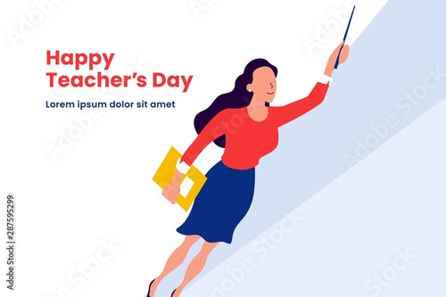 Super teacher flying vector illustration for happy teacher's day background poster concept with modern simple flat style graphic design