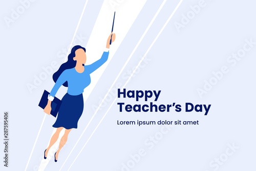 Super teacher flying vector illustration for happy teacher's day background poster concept with modern simple flat style graphic design