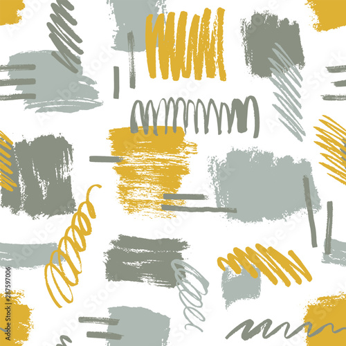 Abstract brushstrokes and scribbles vector seamless pattern