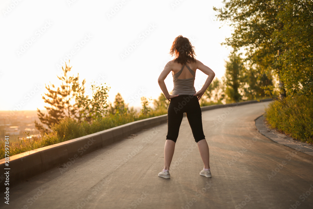 girl goes in for sports in park,Healthy lifestyle