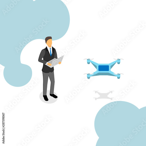 Launch the quadcopter. Drone control. Vector illustration