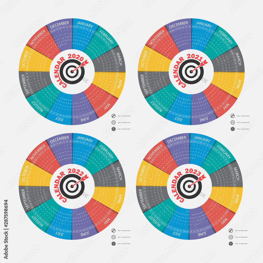 Calendar 2020, 2021,2022 and 2023 Calendar template.Calendar design.Yearly calendar vector design stationery template.Vector illustration. Calendar 2020, 2021,2022 and 2023 Calendar template.Calendar design.Yearly calendar vector design stationery template.Vector illustration.