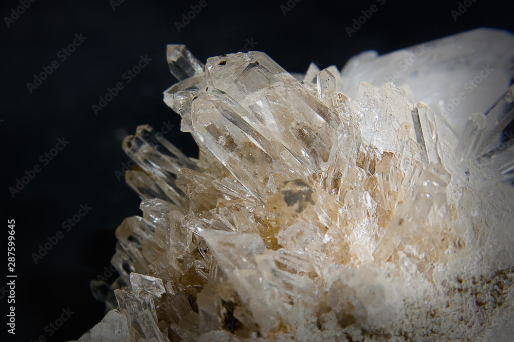 Druze rock crystal close up on a black background Druze rock crystal close up on a black background