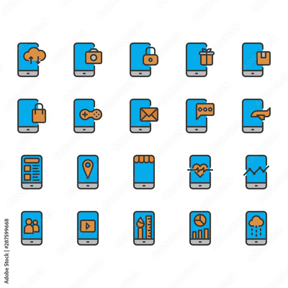 Mobile application icon set. Vector illustration Mobile application icon set. Vector illustration