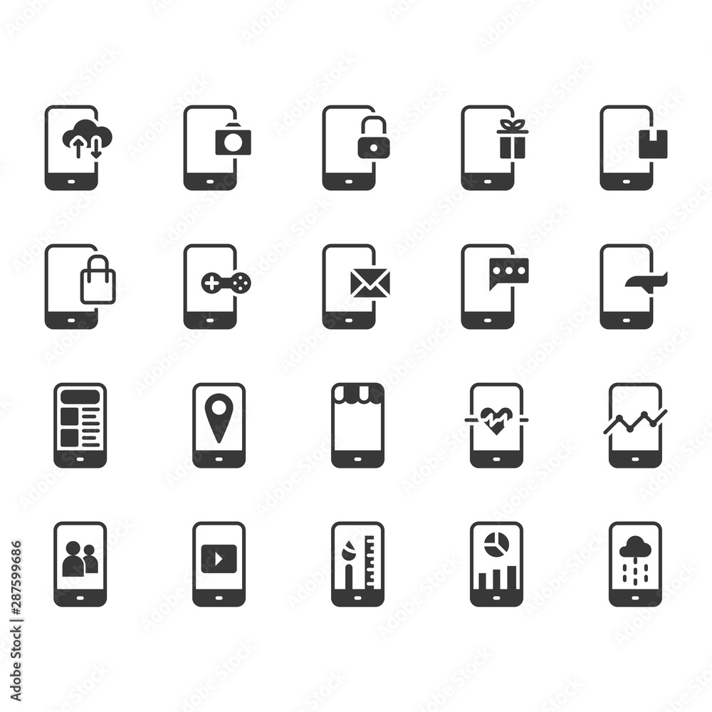 Mobile application icon set. Vector illustration Mobile application icon set. Vector illustration