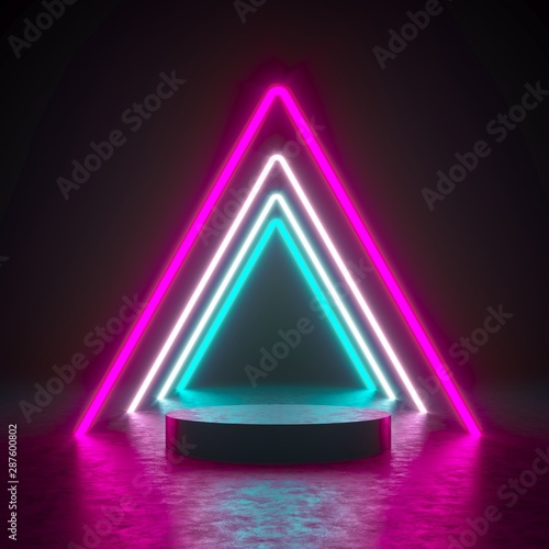 Abstract mock up scene. geometry shape podium with neon background for product. 3d rendering