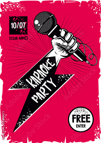 Vintage poster with hand and microphone. Vocal battle background. Retro style vector template.