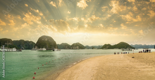 At sunset Titop Island beach .Halong Bay in Vietnam photo