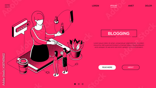 Blogging - line design style isometric web banner