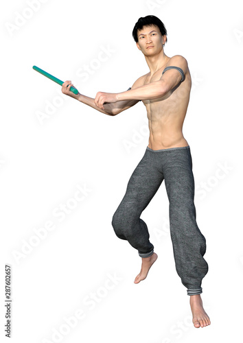 3D Rendering Asian Man on White photo