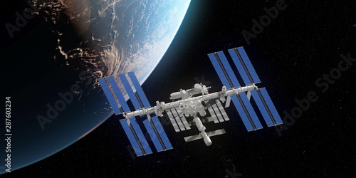 Fototapeta Naklejka Na Ścianę i Meble -  3d rendered illustration of the ISS infront of the earth