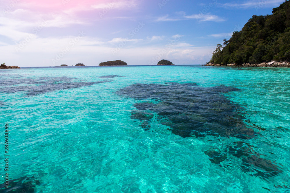 Koh LIPE Thailand. Aerial view  a paradise with perfect crystal clear turquoise ocean water. pure white sand beach on Ko Lipe island, South Thailand. 