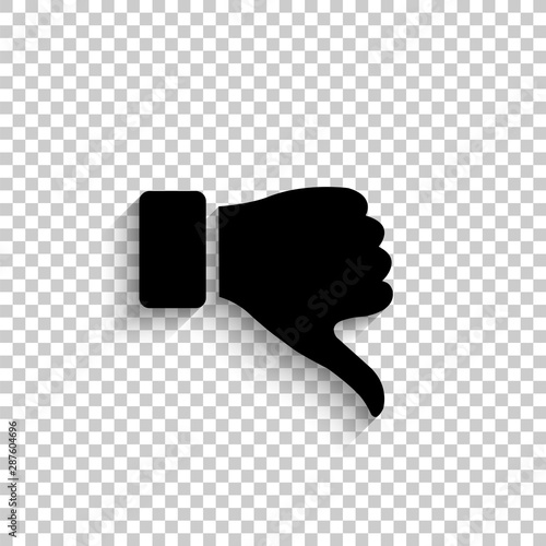 thumb down gesture - black vector  icon with shadow