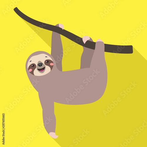 Sloth on tree icon. Flat illustration of sloth on tree vector icon for web design