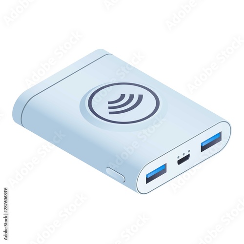 Wireless power bank icon. Isometric of wireless power bank vector icon for web design isolated on white background