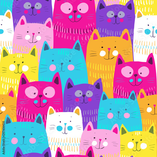 Cute cats colorful seamless pattern background