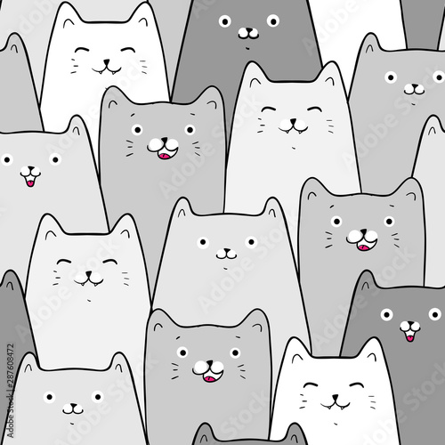 Cute cats, colorful seamless pattern background with cats