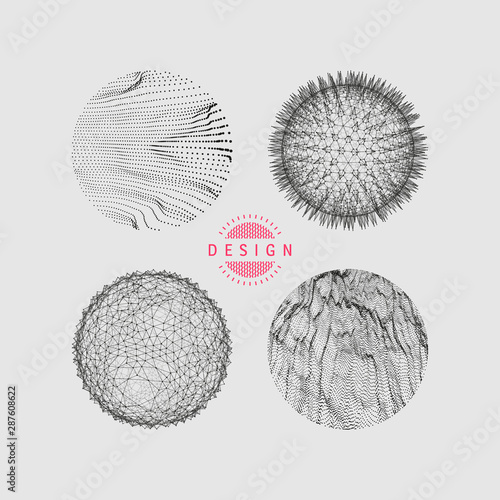 Sphere with connected lines and dots. Wireframe illustration. Abstract 3d grid design. Technology style.