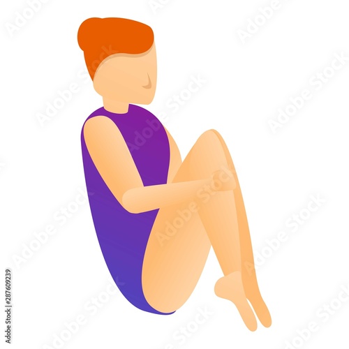 Girl embrace knees jump in pool icon. Cartoon of girl embrace knees jump in pool vector icon for web design isolated on white background