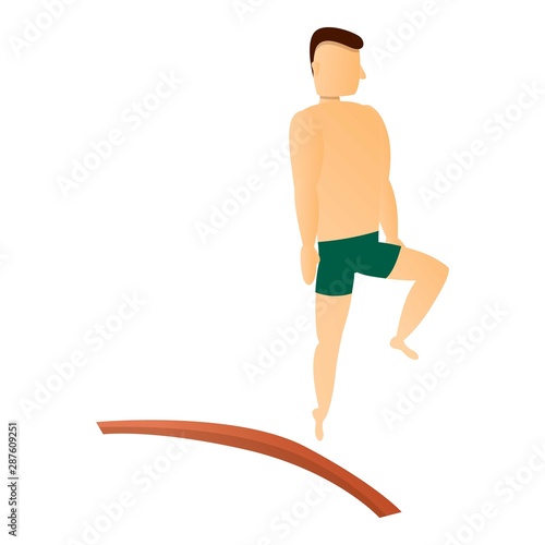 Diving board man one leg icon. Cartoon of diving board man one leg vector icon for web design isolated on white background