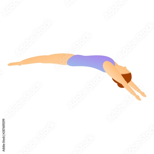 Girl back pool jump icon. Cartoon of girl back pool jump vector icon for web design isolated on white background