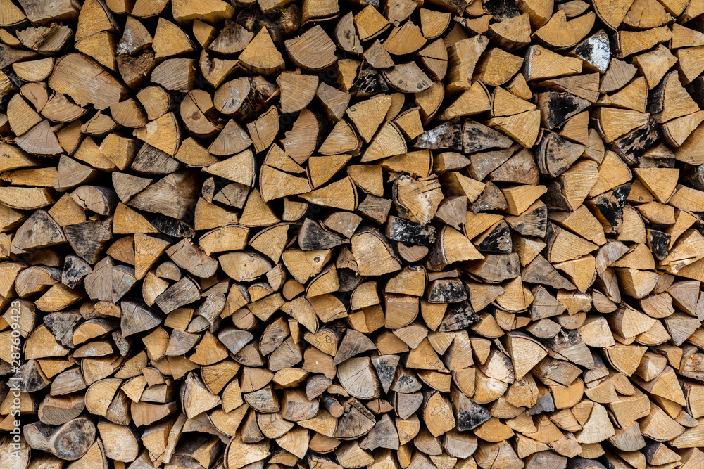 Wooden logs stocked under the roof texture