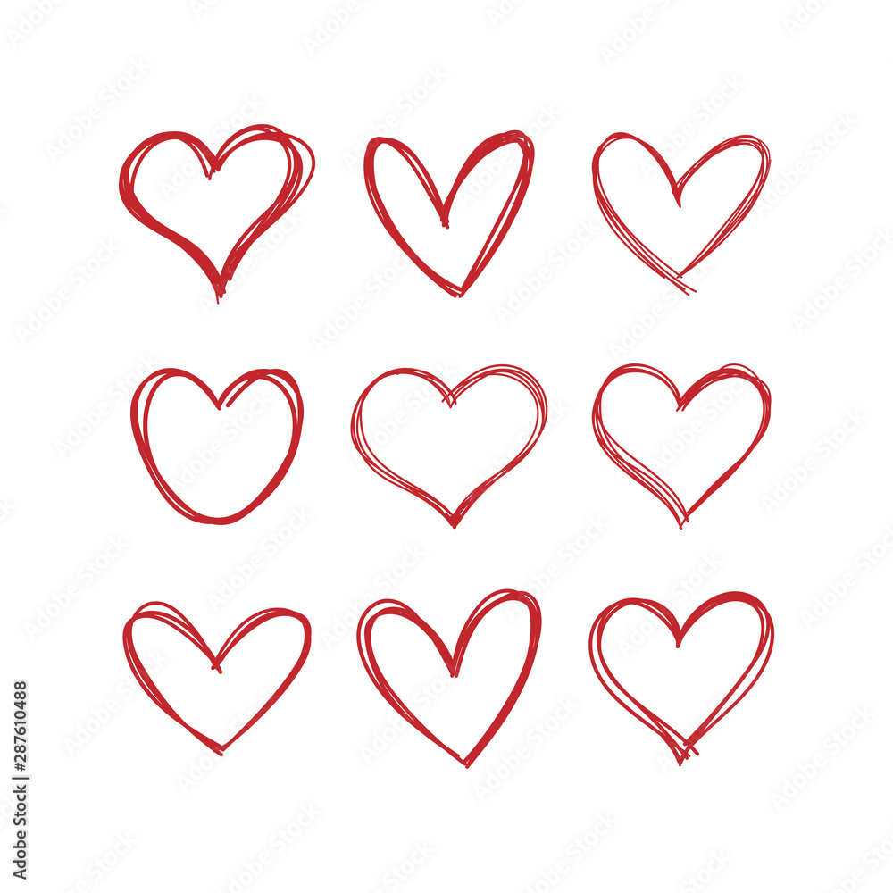 Hand drawn hearts. Linear heart doodles collection. Hand drawn hearts. Linear heart doodles collection.